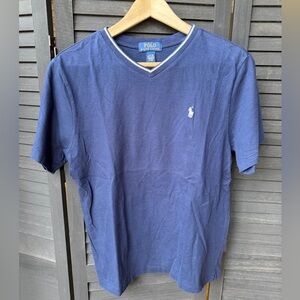 Polo by Ralph Lauren Navy V-Neck Polo Shirt with White Pony